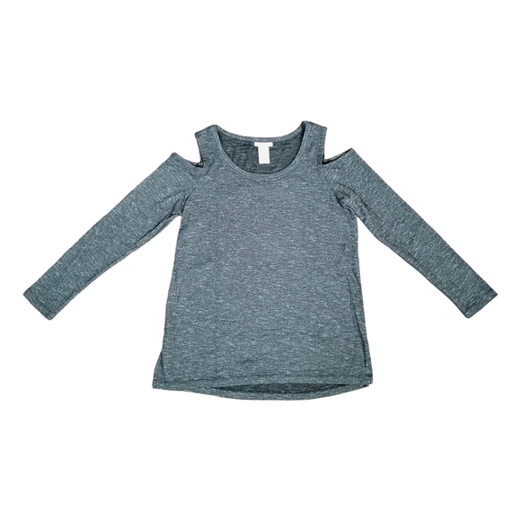 Matty M Women's Size S Dark Gray Cold Shoulder Thick Knit Stretch Rayon Top - Picture 2 of 7